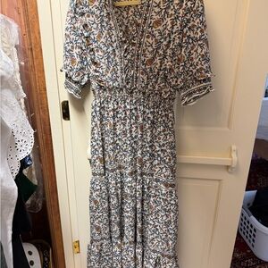 Max Studio Blue and Brown Floral Midi Dress